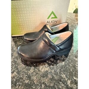 Align Indya Black Leather Nursing Clogs Professional Slip On Shoes 6.5M
